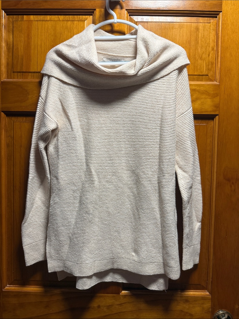LOFT Cream Ribbed Cowl Neck Sweater